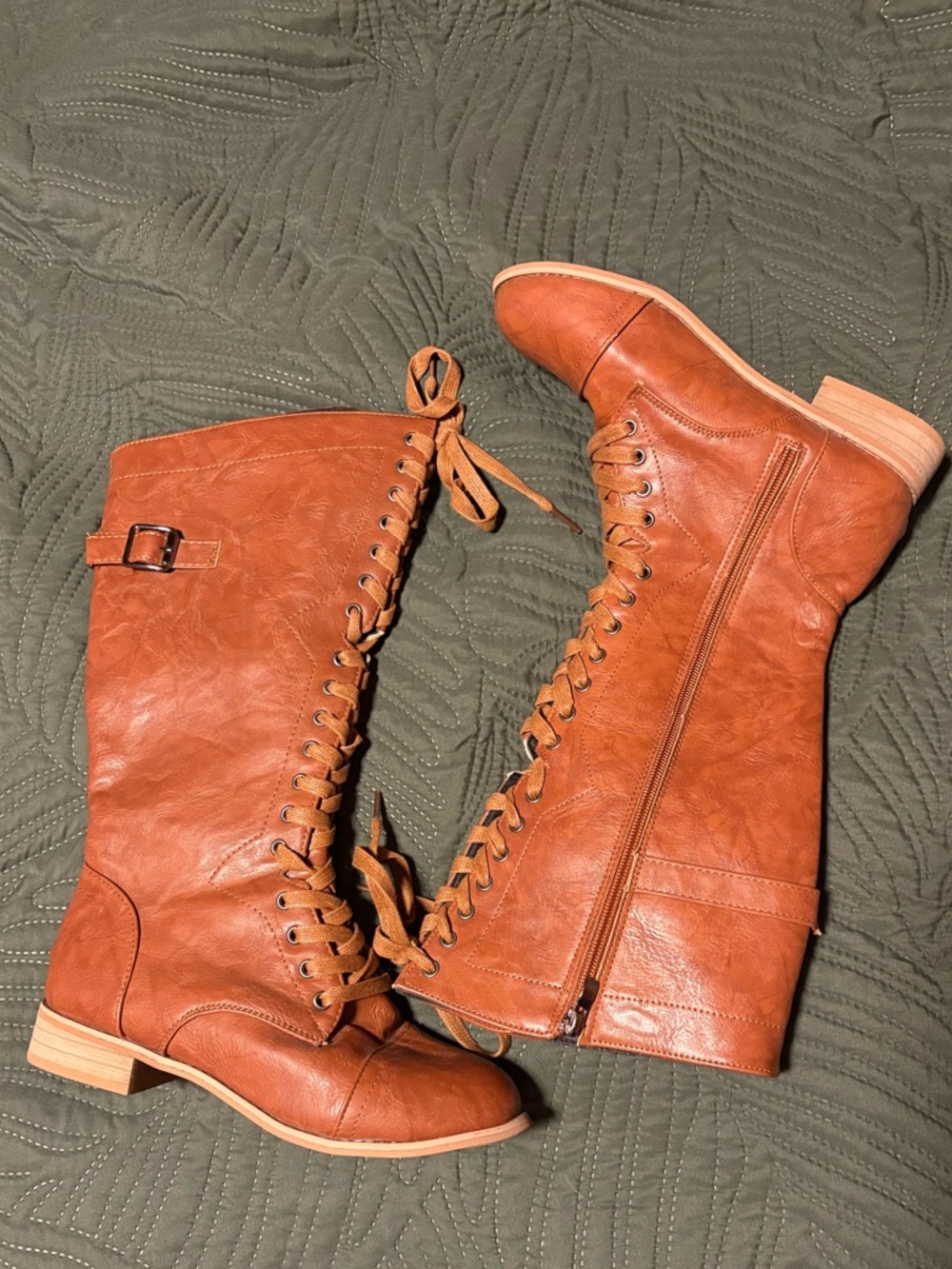 Women's Tan Lace-Up Knee Boots